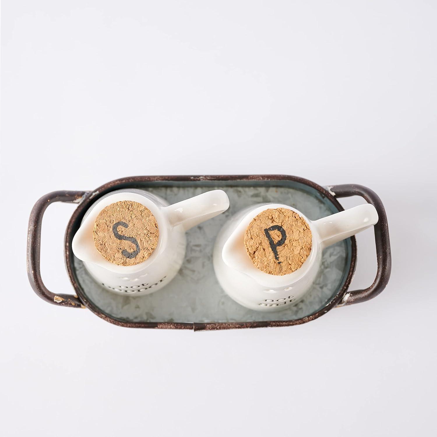 imageFarmhouse Inspired Ceramic Aluminum Salt and Pepper Caddy Set White