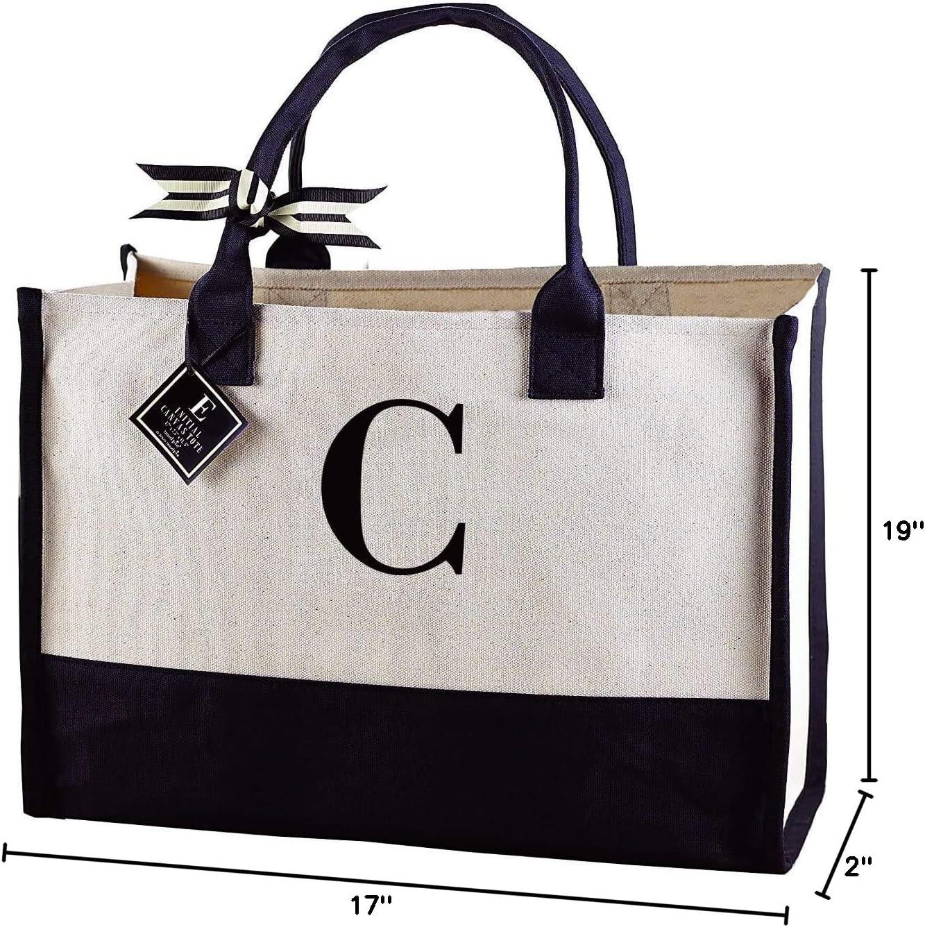 imageMud Pie Classic Black and White Initial Canvas Tote Bags D 100 Cotton 17quot x 19quot x 2quotC