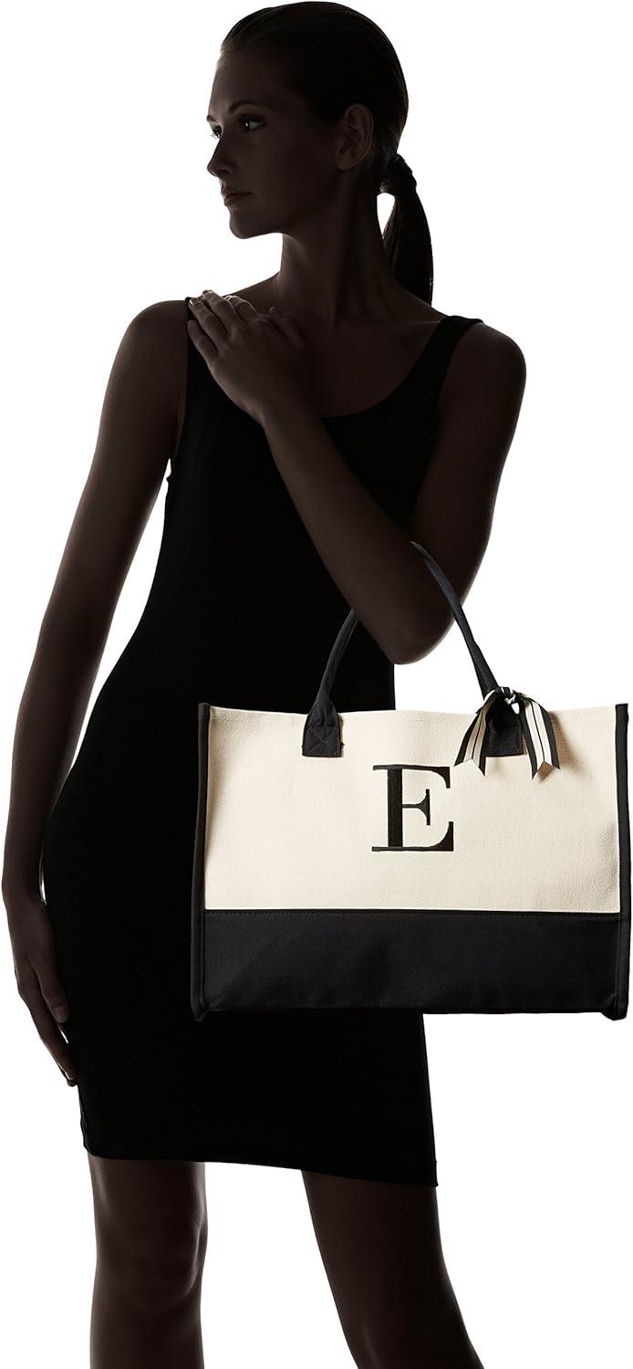 imageMud Pie Classic Black and White Initial Canvas Tote Bags D 100 Cotton 17quot x 19quot x 2quotE