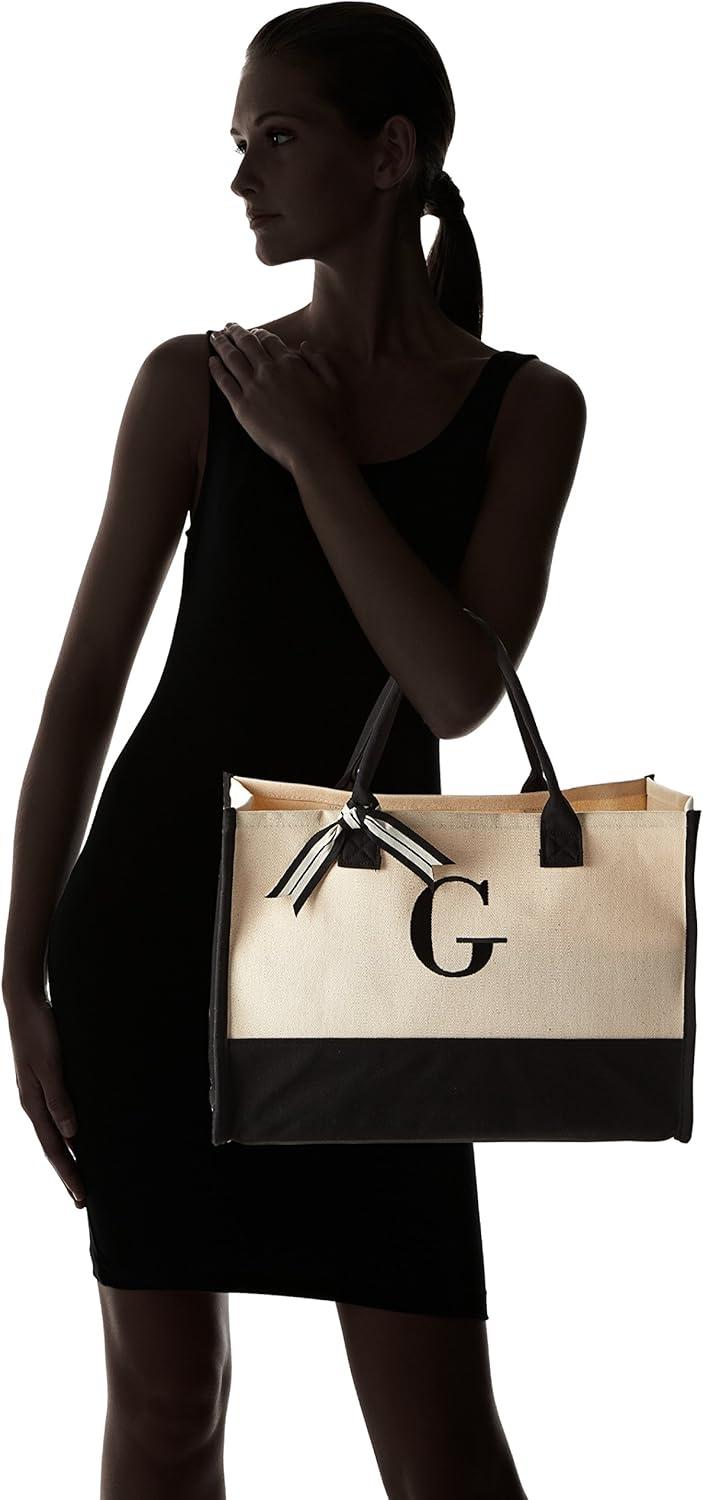 imageMud Pie Classic Black and White Initial Canvas Tote Bags D 100 Cotton 17quot x 19quot x 2quotG