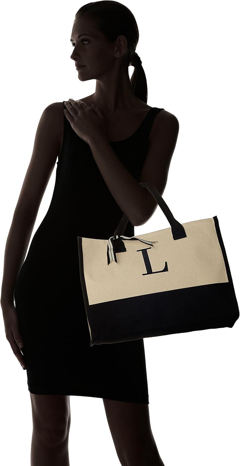 imageMud Pie Classic Black and White Initial Canvas Tote Bags D 100 Cotton 17quot x 19quot x 2quotL