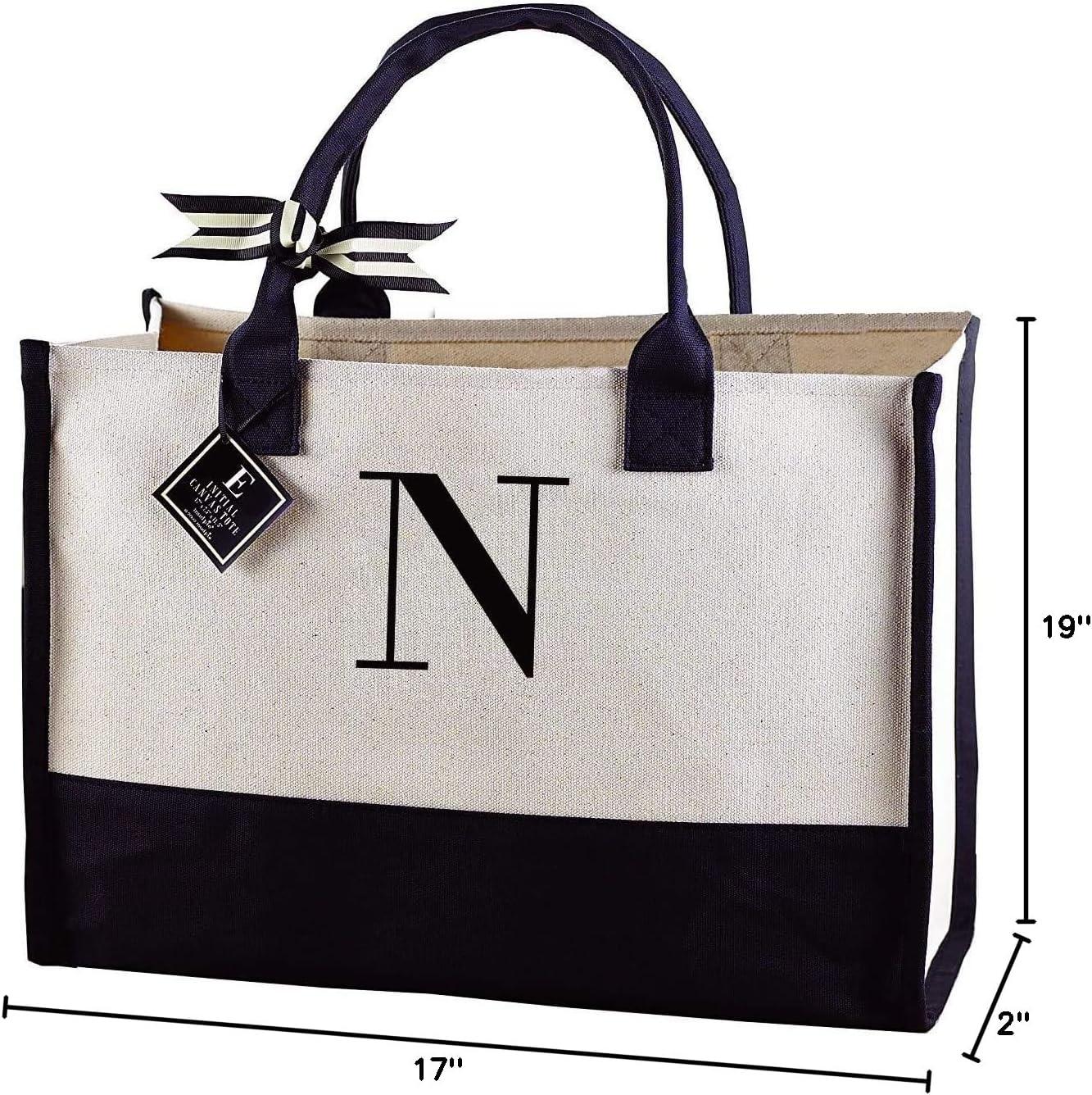 imageMud Pie Classic Black and White Initial Canvas Tote Bags D 100 Cotton 17quot x 19quot x 2quotN