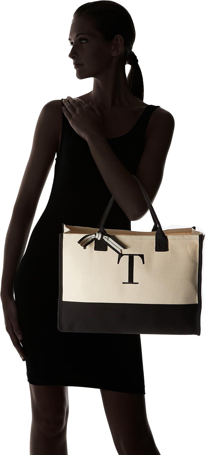 imageMud Pie Classic Black and White Initial Canvas Tote Bags D 100 Cotton 17quot x 19quot x 2quotT