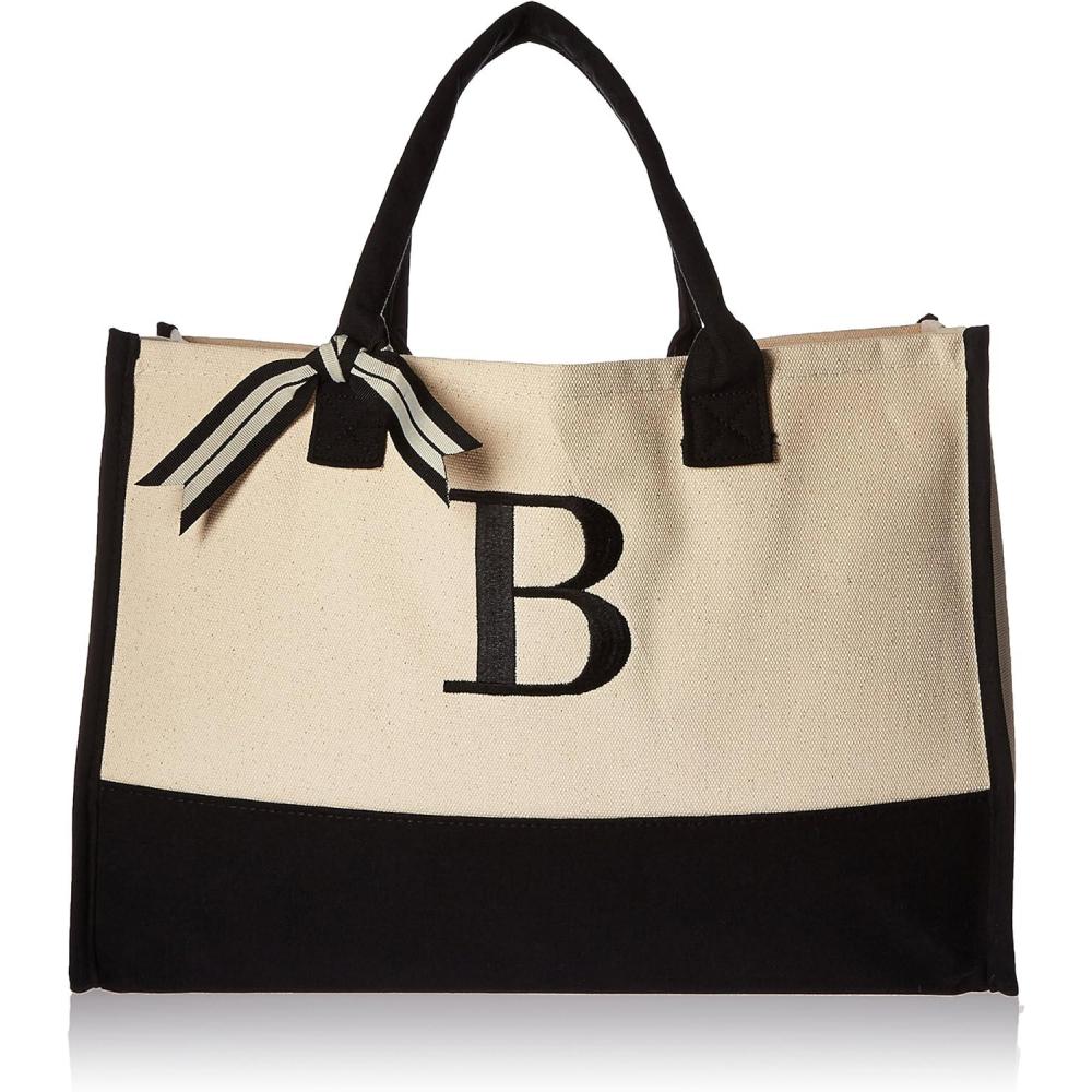 imageMud Pie Classic Black and White Initial Canvas Tote Bags D 100 Cotton 17quot x 19quot x 2quotB