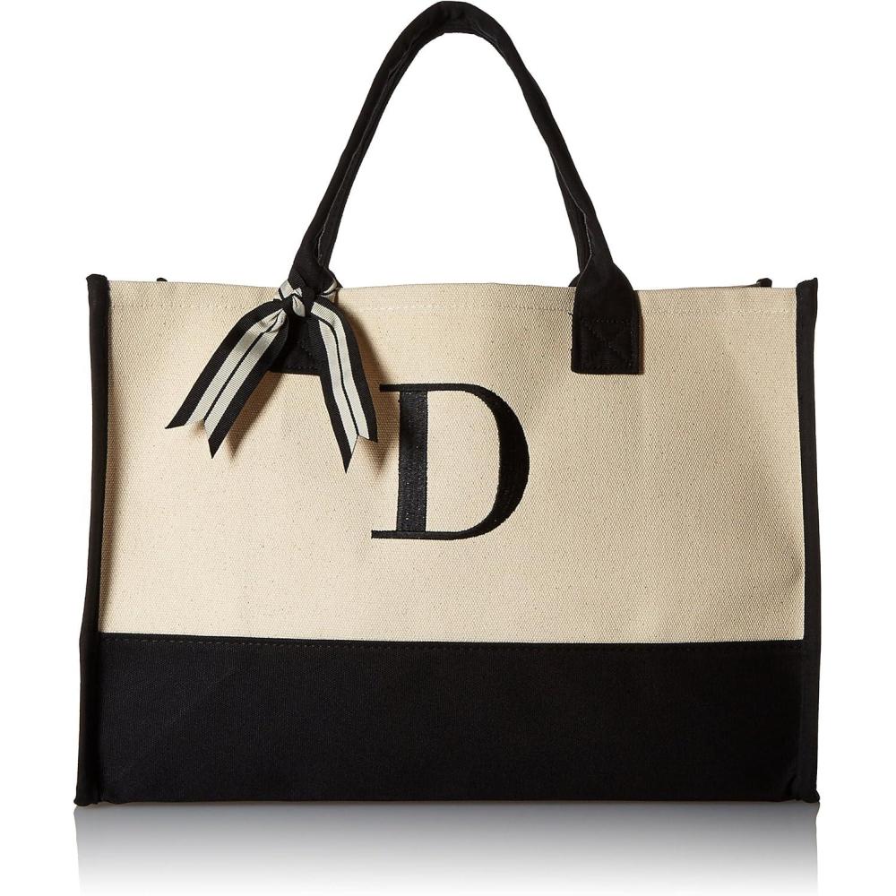 imageMud Pie Classic Black and White Initial Canvas Tote Bags D 100 Cotton 17quot x 19quot x 2quotD