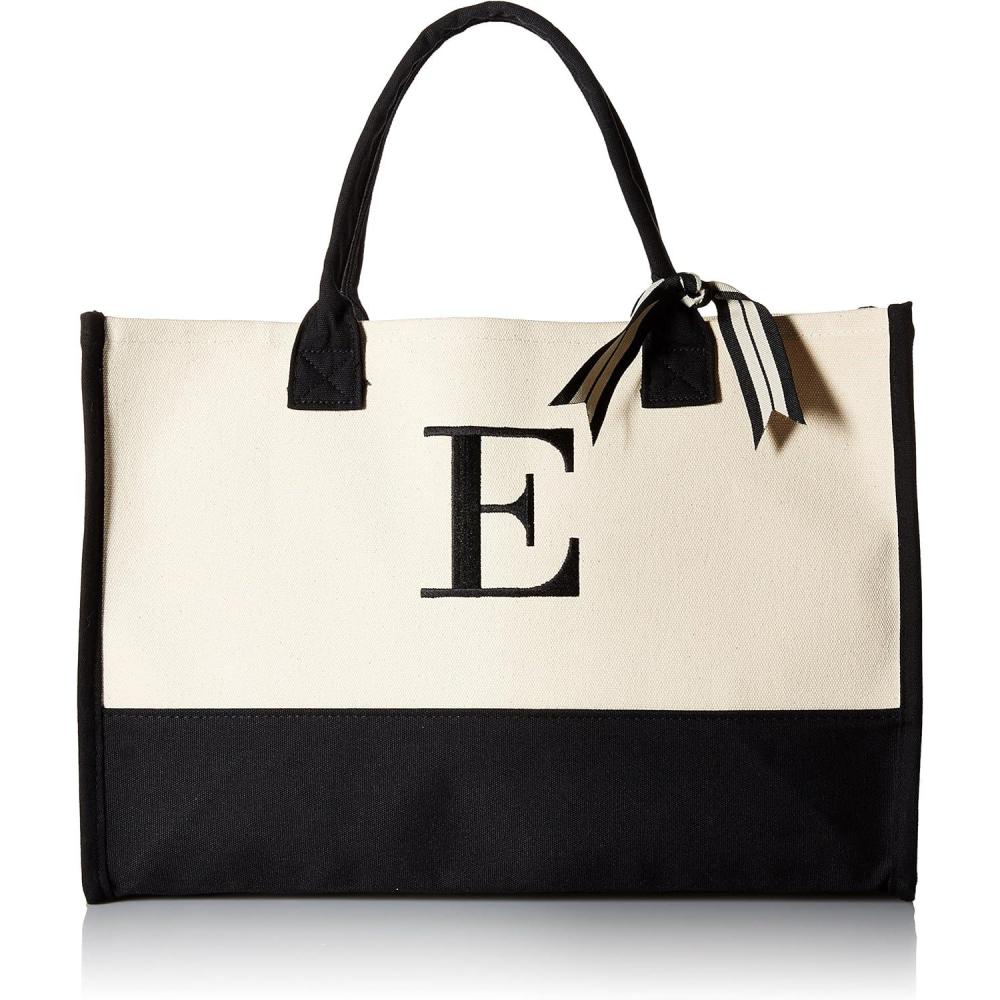 imageMud Pie Classic Black and White Initial Canvas Tote Bags D 100 Cotton 17quot x 19quot x 2quotE