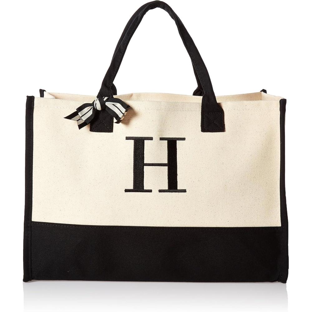 imageMud Pie Classic Black and White Initial Canvas Tote Bags D 100 Cotton 17quot x 19quot x 2quotH