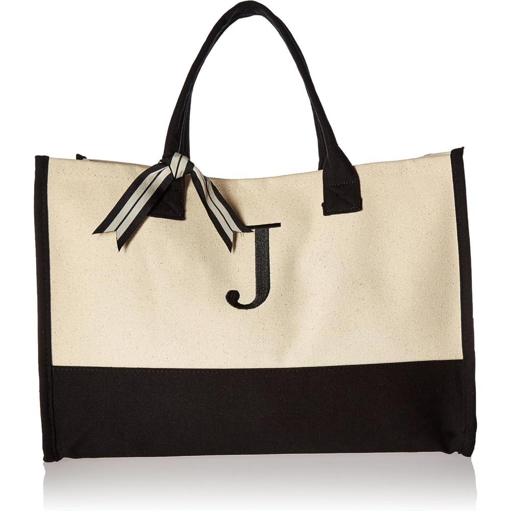 imageMud Pie Classic Black and White Initial Canvas Tote Bags D 100 Cotton 17quot x 19quot x 2quotJ