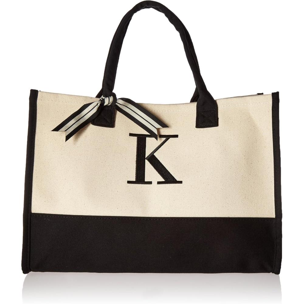 imageMud Pie Classic Black and White Initial Canvas Tote Bags D 100 Cotton 17quot x 19quot x 2quotK