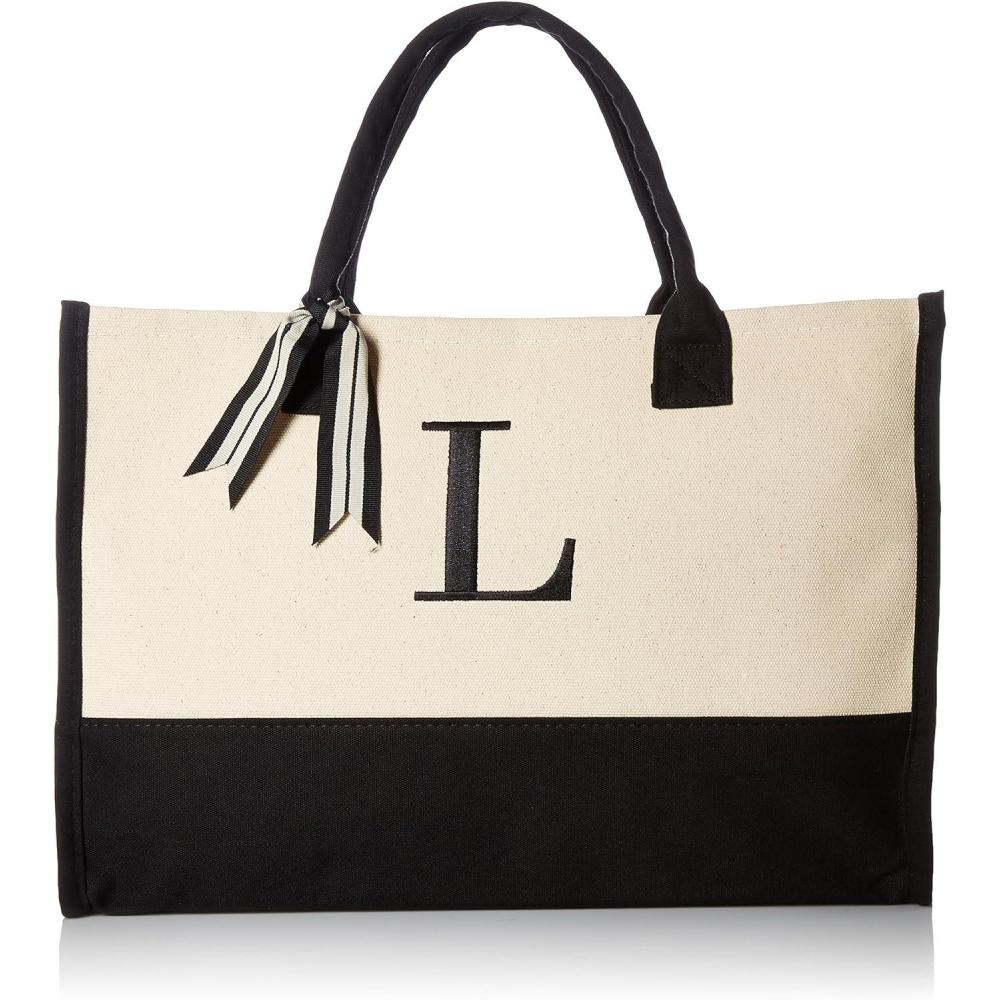 imageMud Pie Classic Black and White Initial Canvas Tote Bags D 100 Cotton 17quot x 19quot x 2quotL