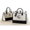 Mud Pie Classic Black and White Initial Canvas Tote Bags (D), 100% Cotton, 17″ x 19″ x 2″(A)
