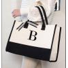 Mud Pie Classic Black and White Initial Canvas Tote Bags (D), 100% Cotton, 17″ x 19″ x 2″(B)