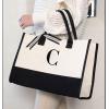 Mud Pie Classic Black and White Initial Canvas Tote Bags (D), 100% Cotton, 17″ x 19″ x 2″(C)