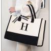 Mud Pie Classic Black and White Initial Canvas Tote Bags (D), 100% Cotton, 17″ x 19″ x 2″(H)