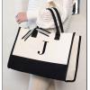 Mud Pie Classic Black and White Initial Canvas Tote Bags (D), 100% Cotton, 17″ x 19″ x 2″(J)