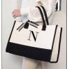 Mud Pie Classic Black and White Initial Canvas Tote Bags (D), 100% Cotton, 17″ x 19″ x 2″(N)