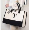 Mud Pie Classic Black and White Initial Canvas Tote Bags (D), 100% Cotton, 17″ x 19″ x 2″(T)