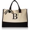 Mud Pie Classic Black and White Initial Canvas Tote Bags (D), 100% Cotton, 17″ x 19″ x 2″(B)