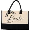 Mud Pie Classic Black and White Initial Canvas Tote Bags (D), 100% Cotton, 17″ x 19″ x 2″(Bride)