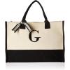 Mud Pie Classic Black and White Initial Canvas Tote Bags (D), 100% Cotton, 17″ x 19″ x 2″(G)