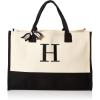 Mud Pie Classic Black and White Initial Canvas Tote Bags (D), 100% Cotton, 17″ x 19″ x 2″(H)