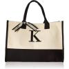 Mud Pie Classic Black and White Initial Canvas Tote Bags (D), 100% Cotton, 17″ x 19″ x 2″(K)