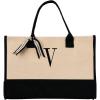 Mud Pie Classic Black and White Initial Canvas Tote Bags (D), 100% Cotton, 17″ x 19″ x 2″(Mud Pie Classic Black and White Initial Canvas Tote Bags (V)  100% Cotton  17″ X 19″ X 2″)