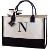 Mud Pie Classic Black and White Initial Canvas Tote Bags (D), 100% Cotton, 17″ x 19″ x 2″(N)