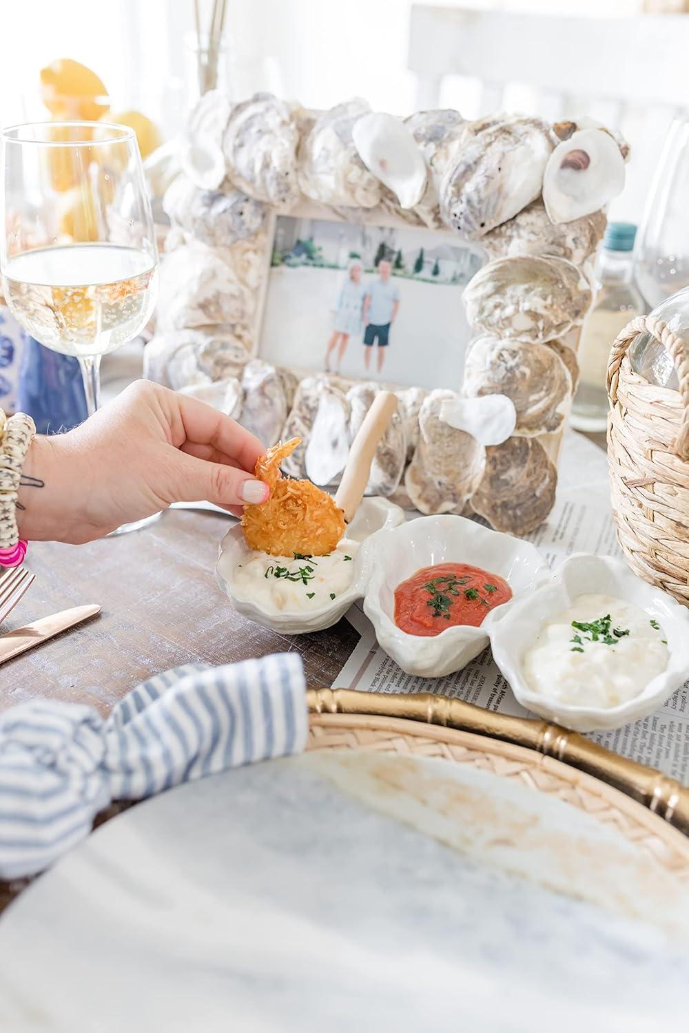 imageMud Pie Oyster Shaped Triple Dip and Serving Set White 1025quot x 55quot1025 x 55