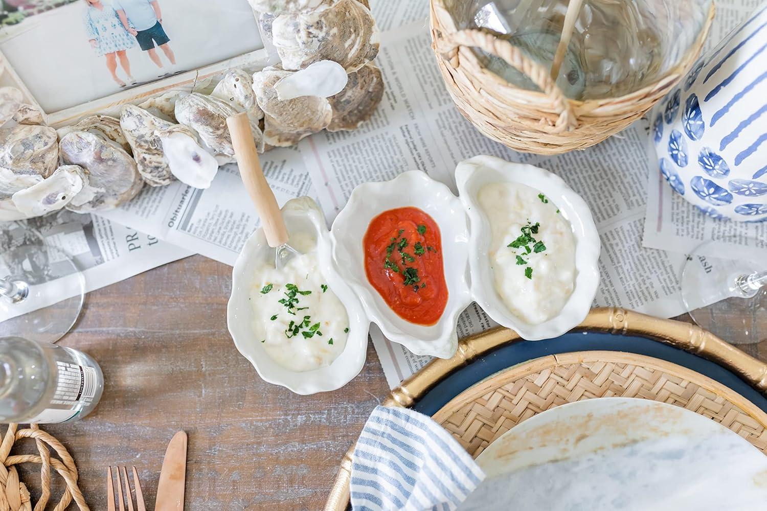 imageMud Pie Oyster Shaped Triple Dip and Serving Set White 1025quot x 55quot1025 x 55
