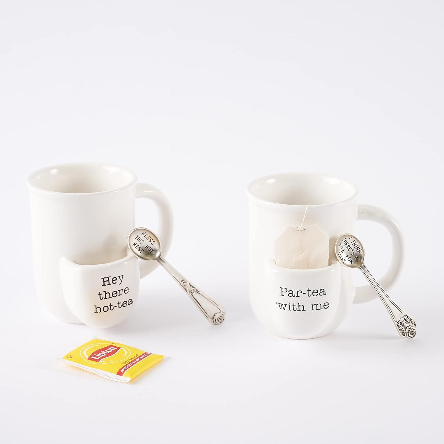 imageMud Pie Vintage Inspired Ceramic Mug SpoonPar Tea Cup Set 2 Piece1 poundPar Tea