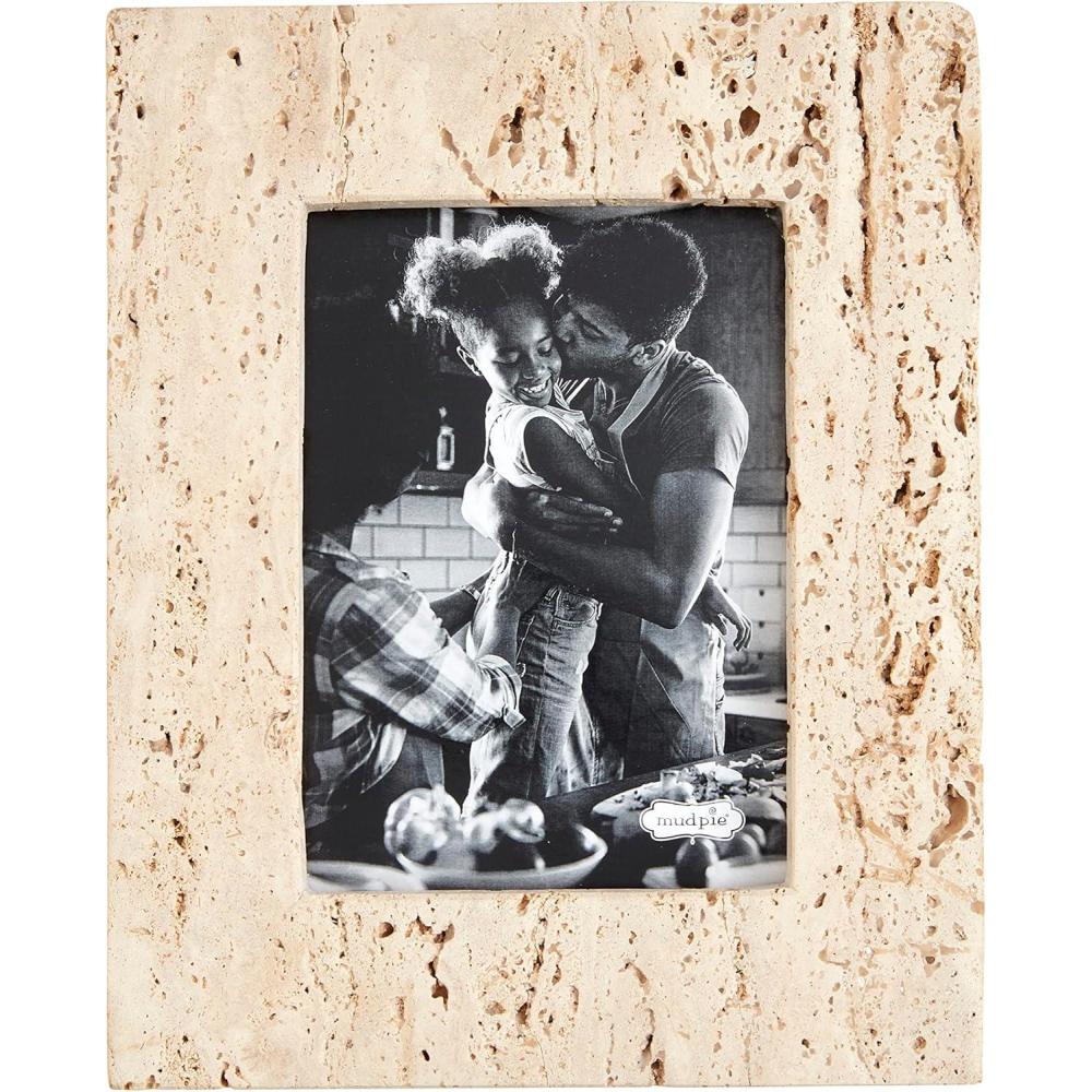 imageMud Pie Cream Travertine Frame Large 105quot x 85quot