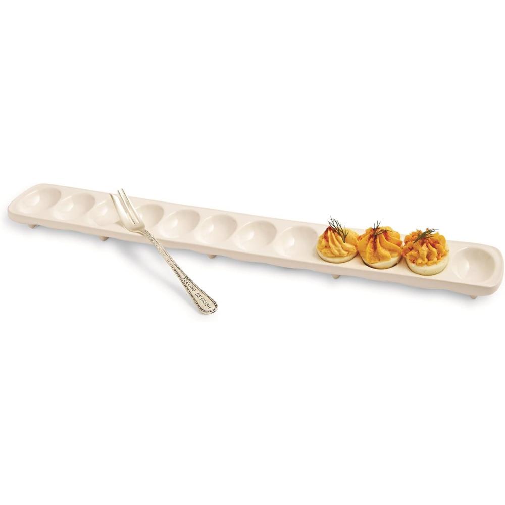 imageMud Pie Deviled Egg Paddle Tray 5 12quot x 15 12quot  Fork 7quot WhiteEgg Tray