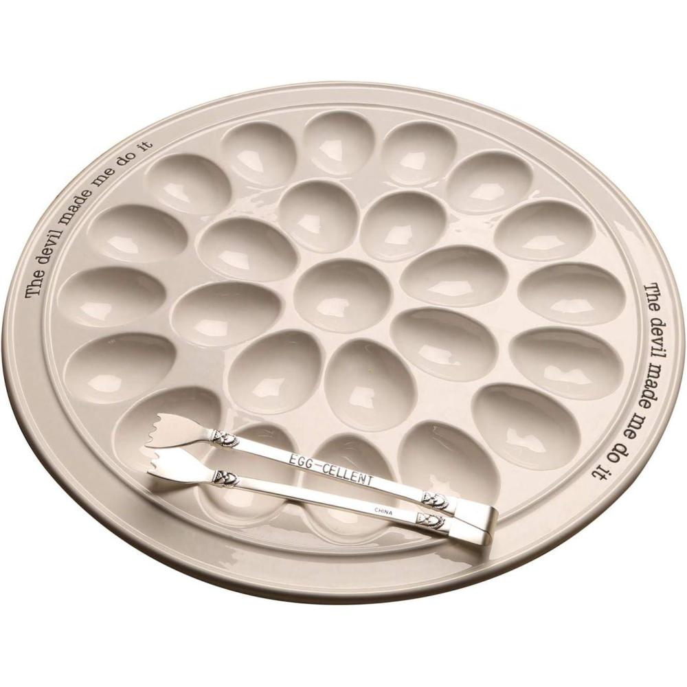 imageMud Pie Deviled Egg Paddle Tray 5 12quot x 15 12quot  Fork 7quot WhiteRound Egg Plate