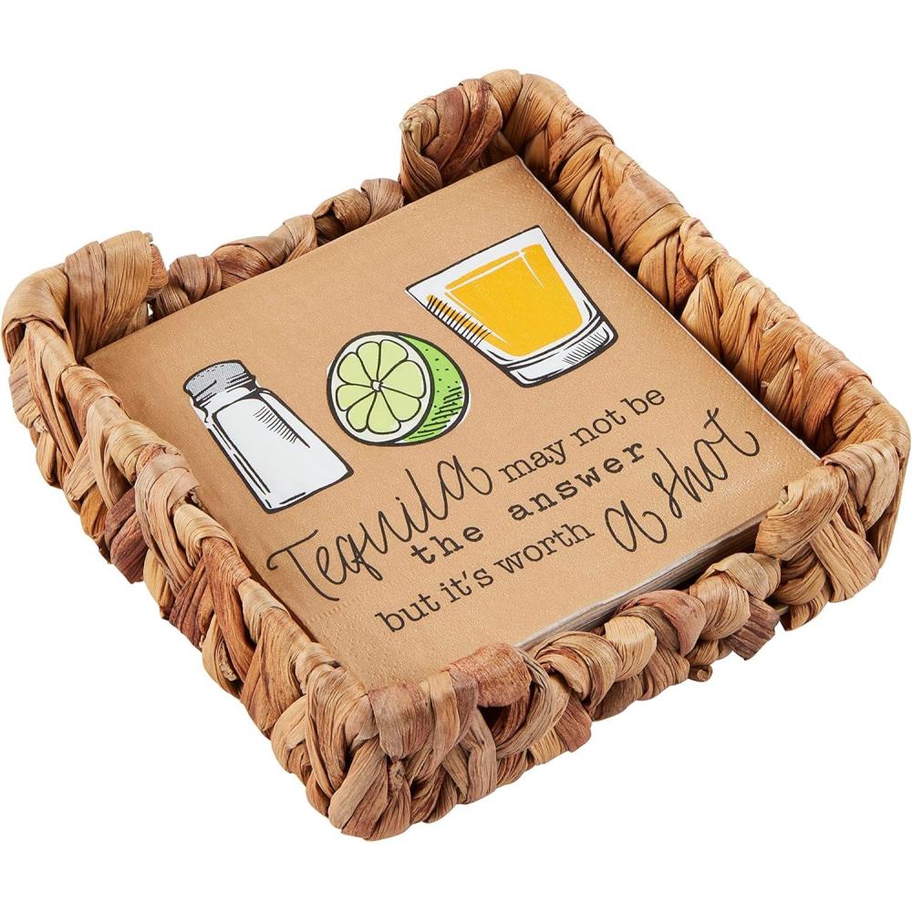 imageMud Pie Fiesta Paper Napkin and Holder Set Tequila 6quot x 6quot