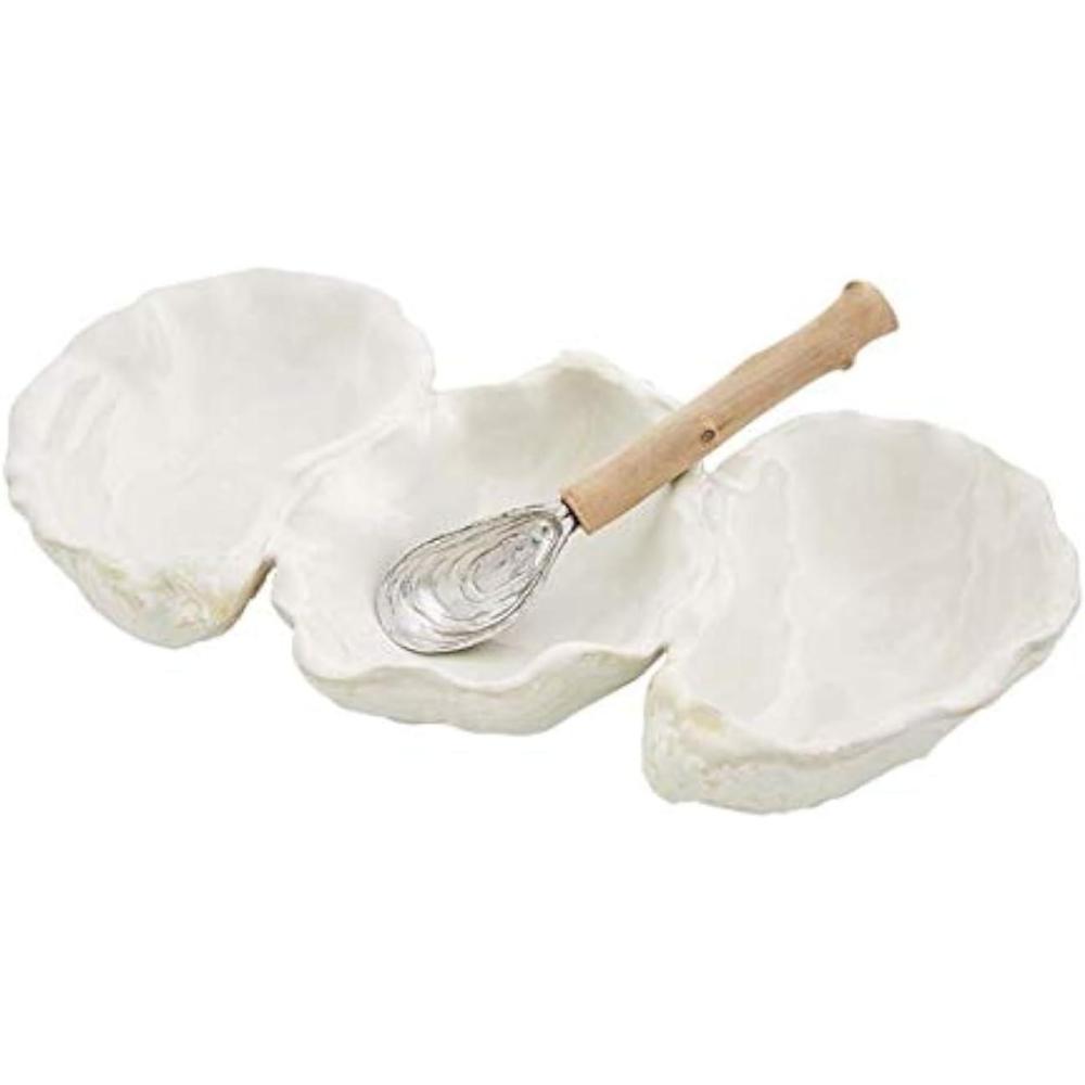 imageMud Pie Oyster Shaped Triple Dip and Serving Set White 1025quot x 55quot1025 x 55