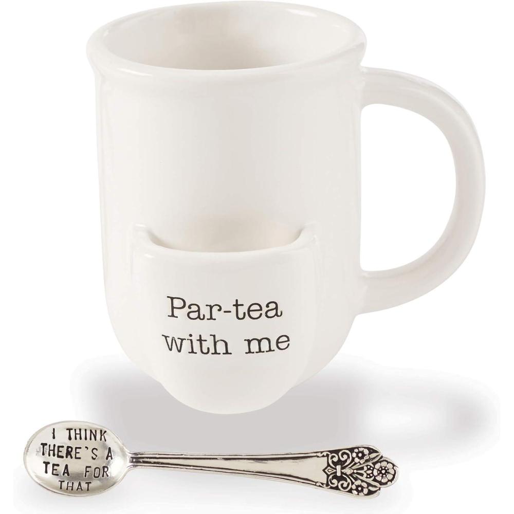 imageMud Pie Vintage Inspired Ceramic Mug SpoonPar Tea Cup Set 2 Piece1 poundPar Tea