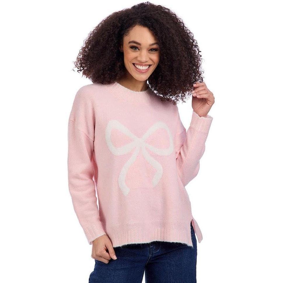 imageMud Pie Womens Mud Pie Womens Wilder Bow SweaterLightPastel Pink