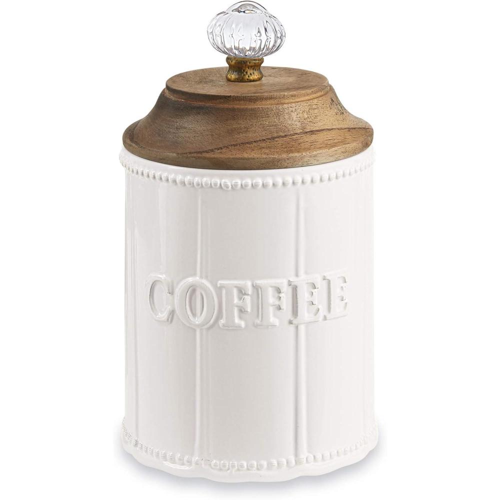 imageMud Pie ceramic Coffee Canister Door Knob Handle WhiteWood Door Knob Handle