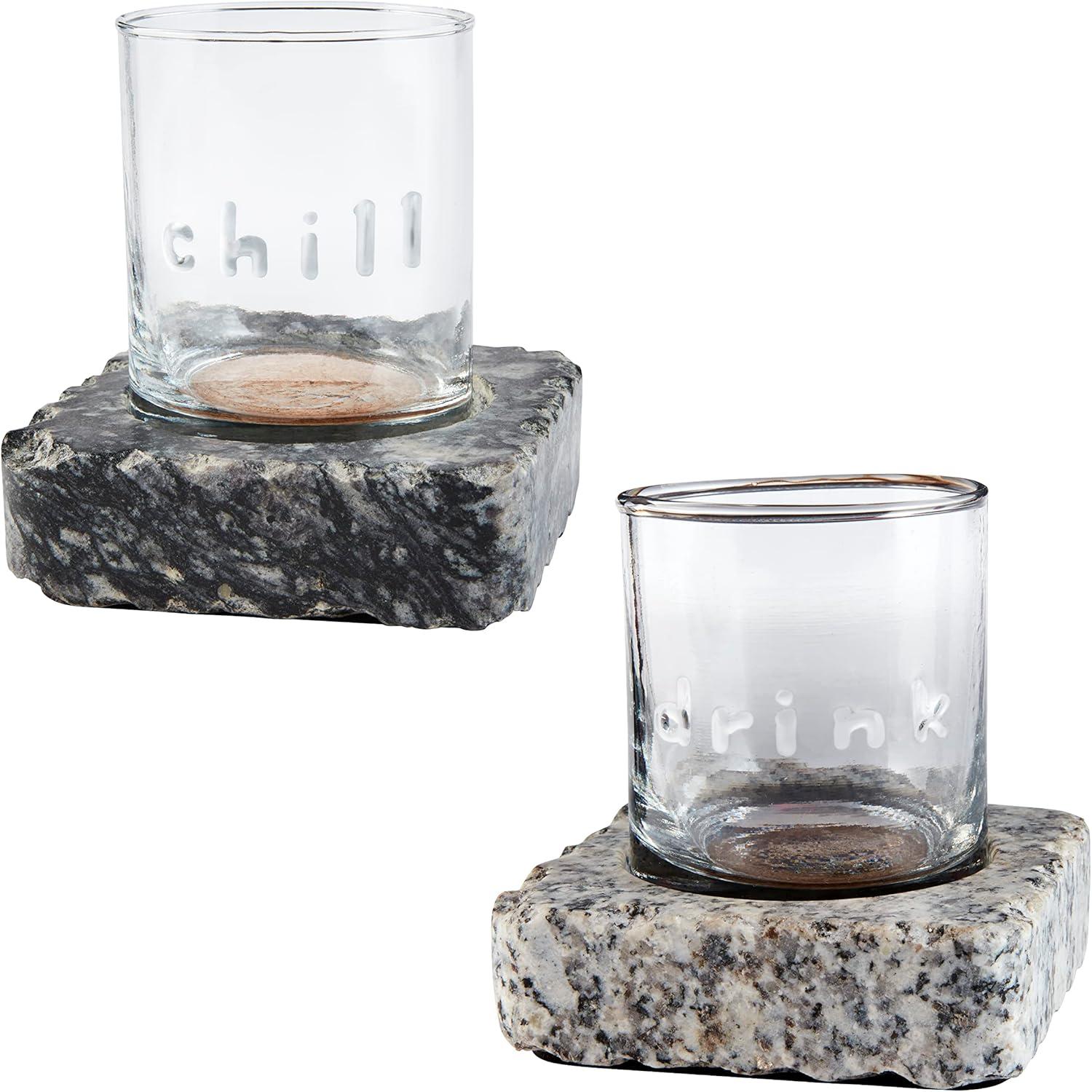 imageMud Pie Black Dof With Granite Coaster glass 8 oz stone 4quot x 4quot