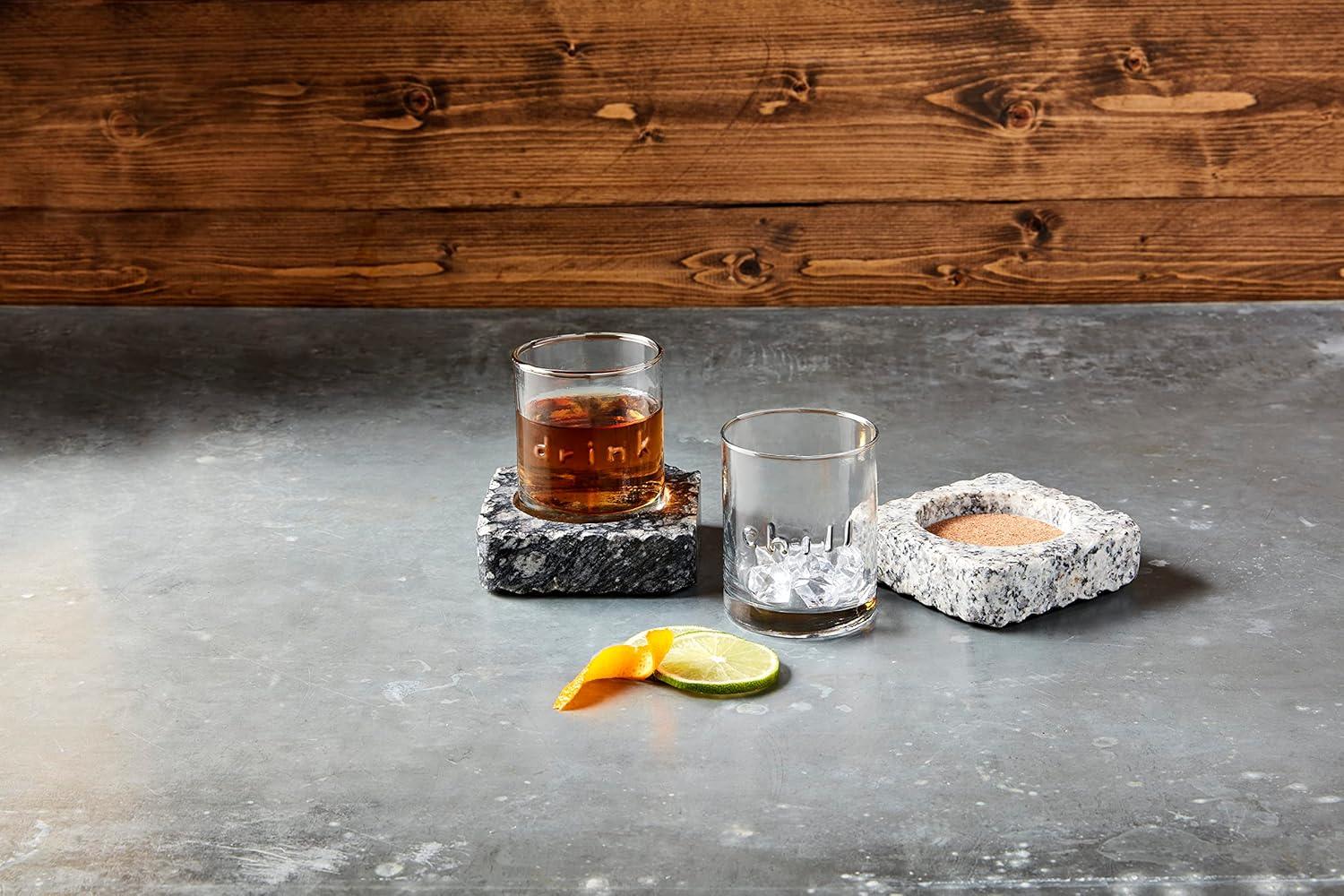 imageMud Pie Black Dof With Granite Coaster glass 8 oz stone 4quot x 4quot