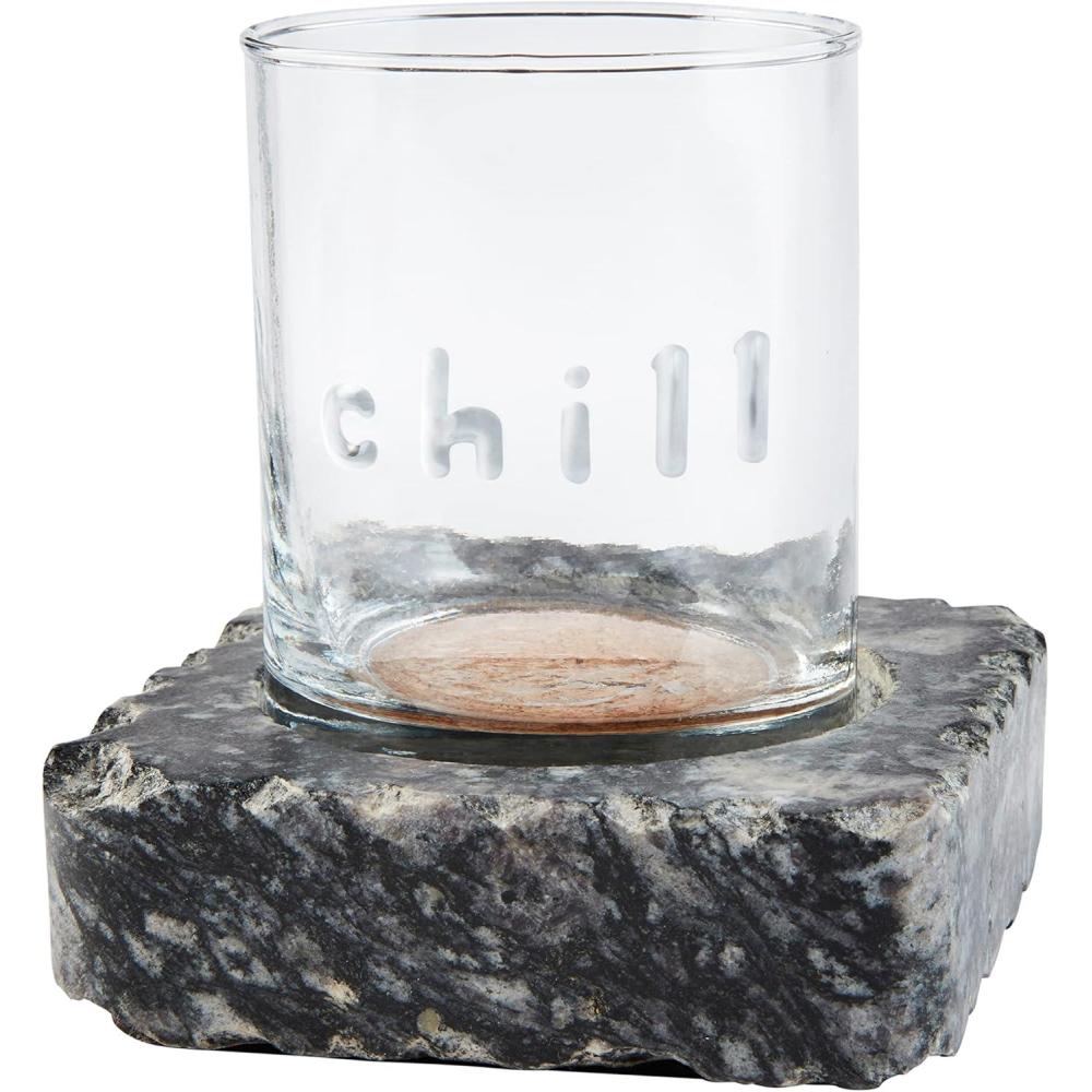 imageMud Pie Black Dof With Granite Coaster glass 8 oz stone 4quot x 4quot