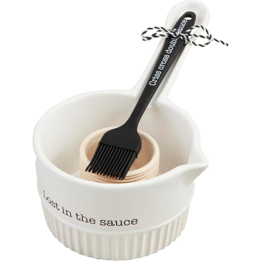 imageMud Pie Circa Sauce Pot Brush Set pot 3quot x 9 34quot brush 7 34quot sauce cup 1quot x 2 12quot dia