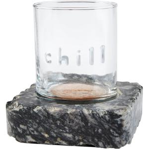 Mud Pie Black Dof With Granite Coaster, glass 8 oz | stone 4″ x 4″