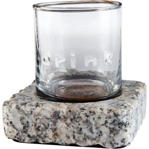 Mud Pie Gray Dof With Granite Coaster, glass 8 oz | stone 4″ x 4″