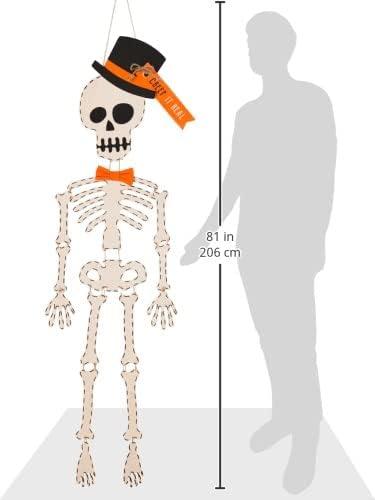 imageMud Pie Halloween Skeleton Door Hanger White 59quot x 19quotBiege black orange
