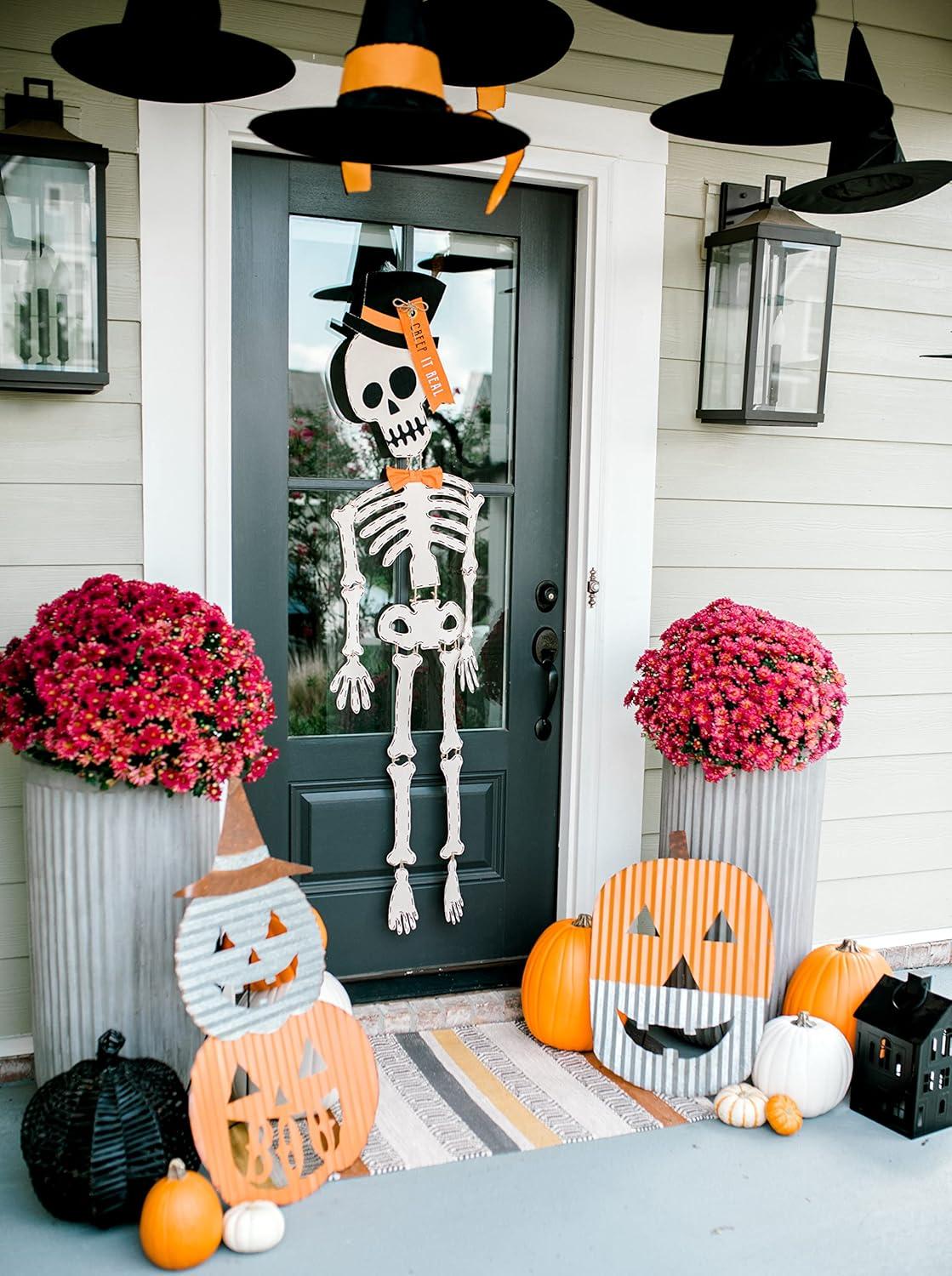 imageMud Pie Halloween Skeleton Door Hanger White 59quot x 19quotBiege black orange