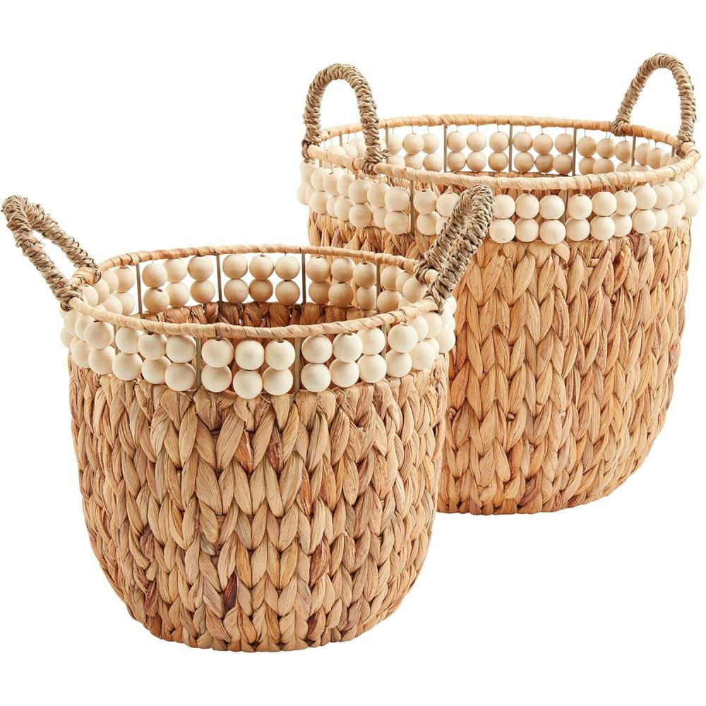 imageMud Pie Beaded Hyacinth Basket Set Brown