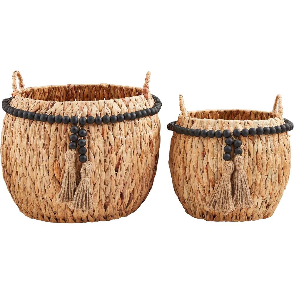 imageMud Pie Black Bead Hyacinth Basket Set Brown