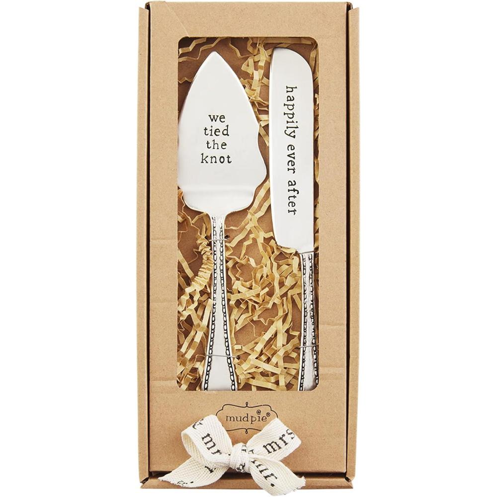imageMud Pie Boxed Wedding Cake Server Set Silver 9quot